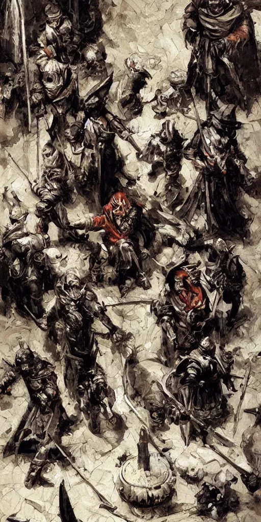 Image similar to oil painting scene from inquisition art by kim jung gi