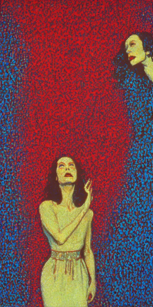 Image similar to a film still of suspiria from argento, impressionism, pointillism, detailed