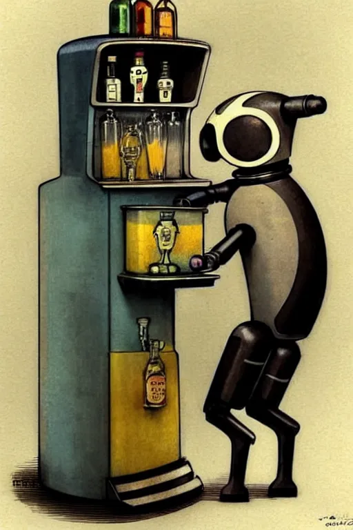 Image similar to ( ( ( ( ( 1 9 5 0 s retro future robot android bartender behind a bar dog. muted colors. ) ) ) ) ) by jean - baptiste monge!!!!!!!!!!!!!!!!!!!!!!!!!!!!!!