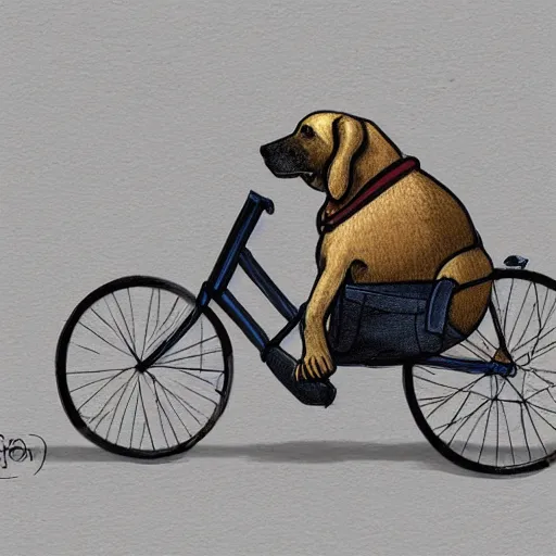 Prompt: artstation digital illustration, a dog riding a bike in paris