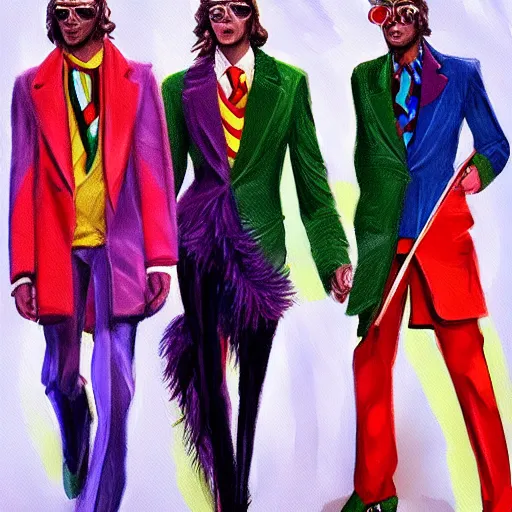 Prompt: 1970 lgbt fashion, gucci catwalk, oil painting, digital art, ultradetailed, artstation