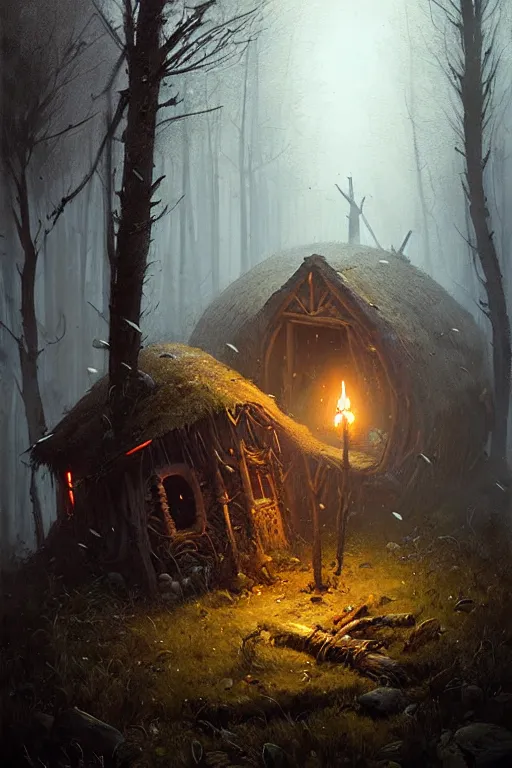 Prompt: greg rutkowski, bog witch hut