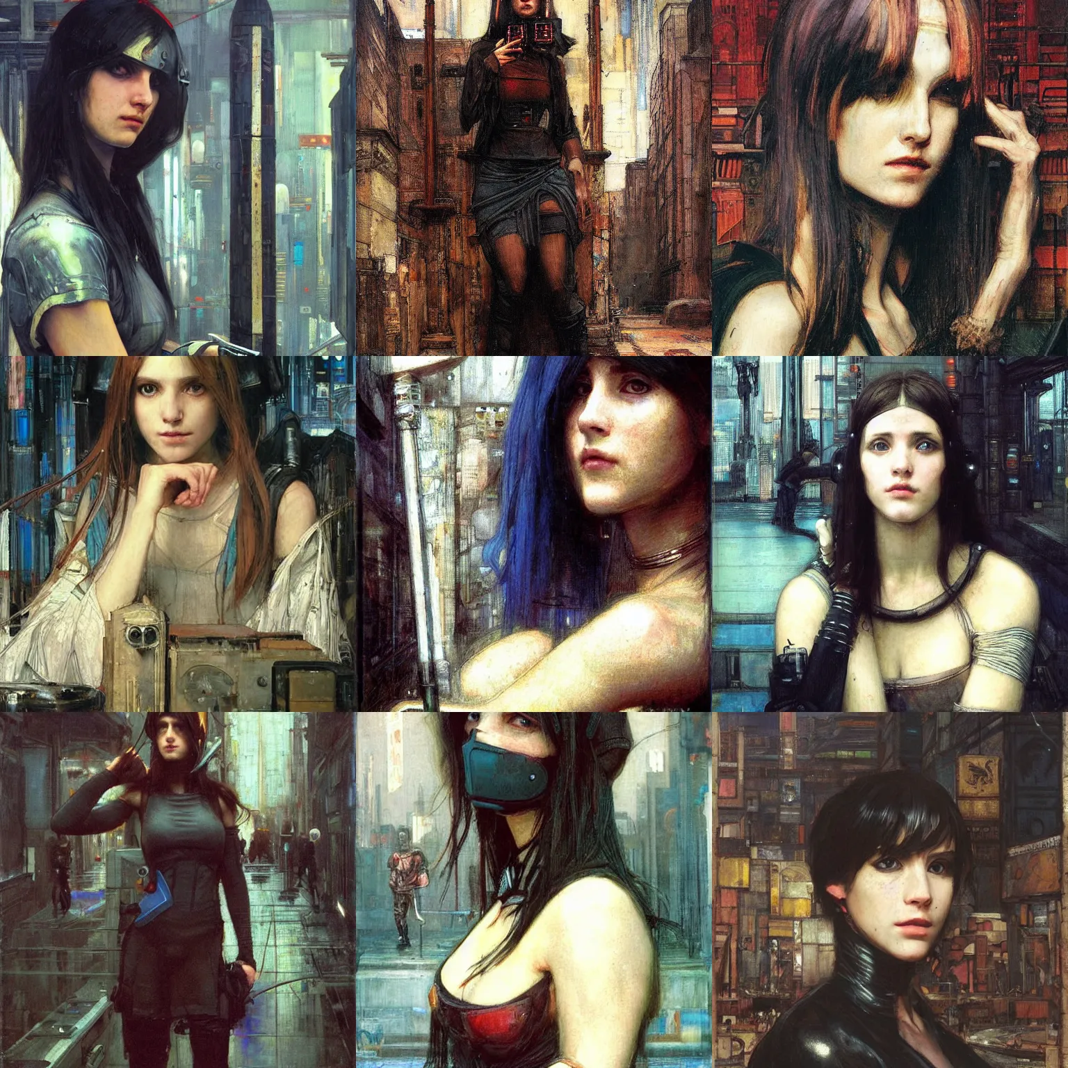 Prompt: A cyberpunk portrait by John William Waterhouse