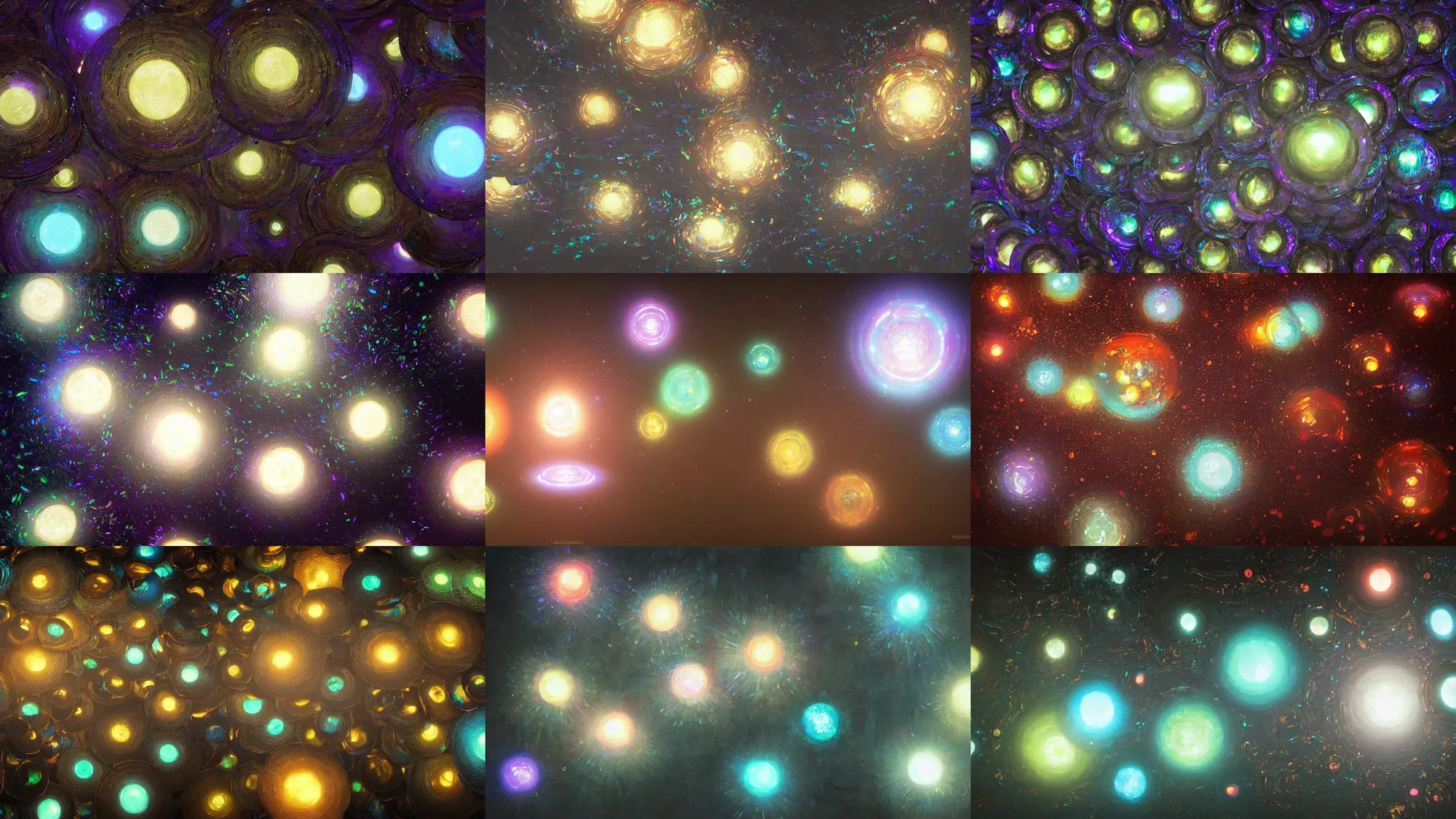 Prompt: swarm of glowing iridescent discs, by greg rutkowski