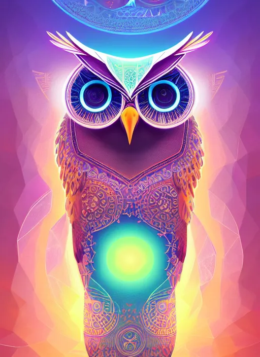 Image similar to symmetry!! product render poster vivid colors divine proportion owl, divine, glowing fog intricate, elegant, highly detailed, digital painting, artstation, concept art, smooth, sharp focus, illustration,