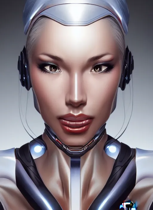 Image similar to portrait of a cyborg woman by Artgerm, open mouth!!! (((((face turns left))))) (((((face turns right))))), open eyes , biomechanical, hyper detailled, trending on artstation