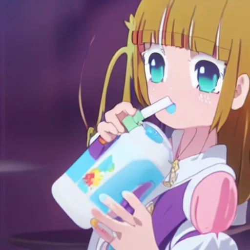 Prompt: kanna frommiss kobayashi's dragon maid drinking a carton of milk with a straw, anime epic artwork, kyoto animation, key visual