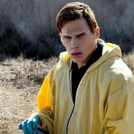 Image similar to Live Action Still of Jerma in Breaking Bad, real life, hyperrealistic, ultra realistic, realistic, highly detailed, epic, HD quality, 8k resolution, body and headshot, film still