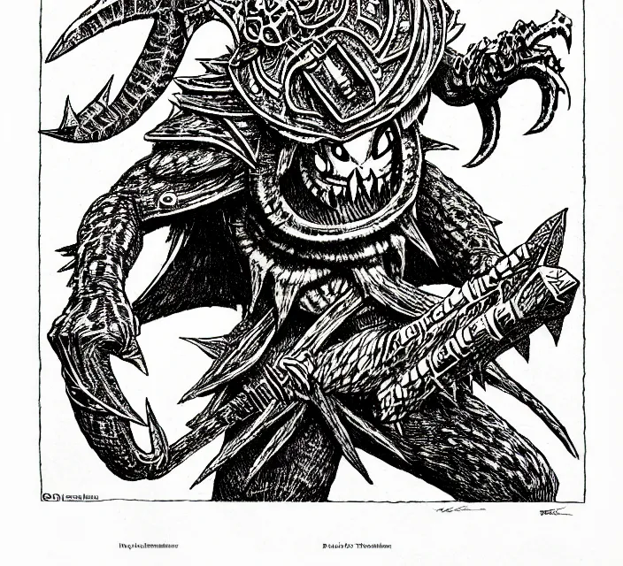 Image similar to an octorok from legend of zelda as a d & d monster, pen - and - ink illustration, etching, by russ nicholson, david a trampier, larry elmore, 1 9 8 1, hq scan, intricate details, high contrast, no background