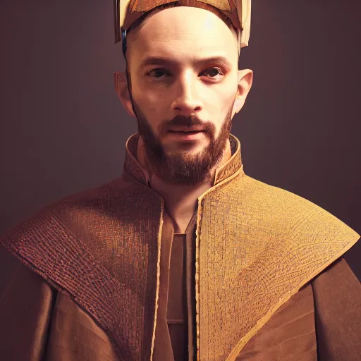 Image similar to portrait of a man, wearing renaissance clothes, star wars character, volumetric lights, symmetry, headpiece, trending on artstation, sharp focus, leica, studio photo, intricate details, highly detailed