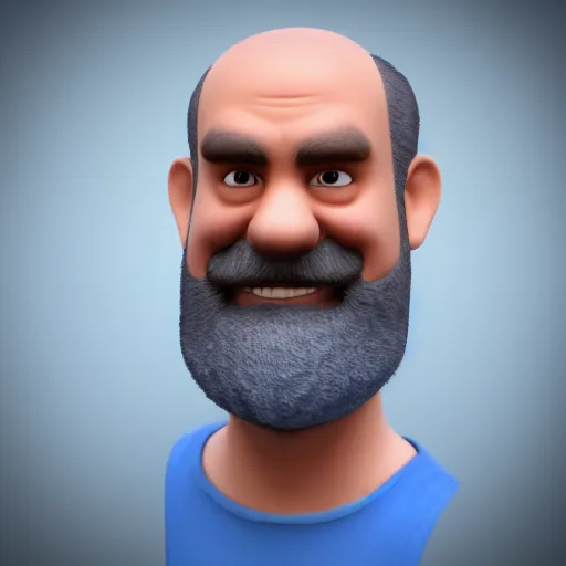 Prompt: a man with a beard wearing a blue outfit, an ambient occlusion render by Pixar, polycount, superflat, 3d, hd mod, bryce 3d