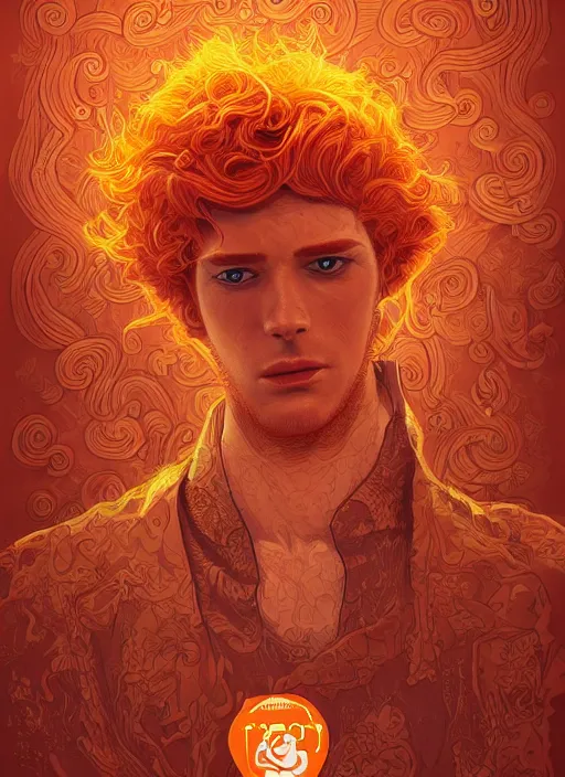 Image similar to illustration of curly orange hair men as a pixar film poster, smooth, intricate, octane, reflects, masterpiece artwork, ultra detailed, artgerm, digital art, trending on artstation, behance, deviantart