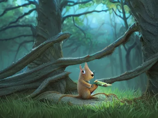 Prompt: a chatty leek creature. a little cute squirrel made of a leek, wide feet, that fishes using his long leek stems, young leekfig, fishing from dock. digital illustration detailed digital illustration for mtg. dnd fantasy epic illustration by seb mckinnon. 4 k illustration asymmetry, centered action shot