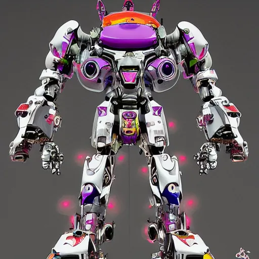 Image similar to combat mecha in the style of jeff koons and junji ito