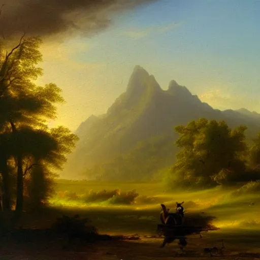 Image similar to an oil painting of the joys of the morning, amazing landscape