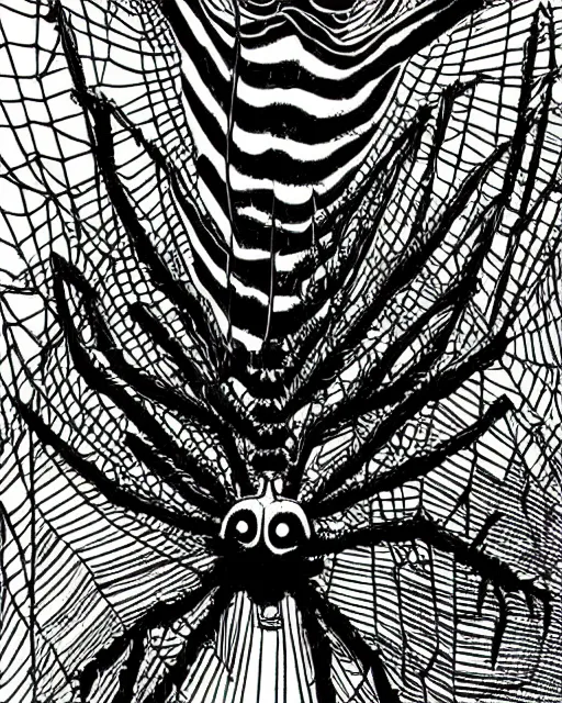 Image similar to a manga artwork of a spider by junji ito