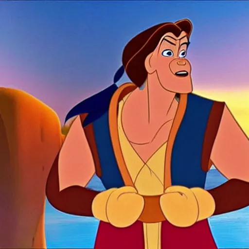 Prompt: matt damon in the classical disney animation movie aladdin, detailled face, disney