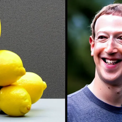 Prompt: anthropomorphic lemon Mark Zuckerberg, a lemon is the CEO of Meta