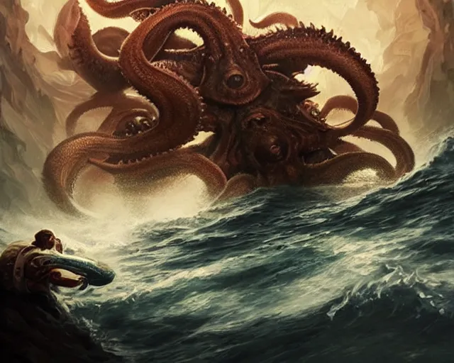 chuck norris fighting the kraken with explosive | Stable Diffusion ...