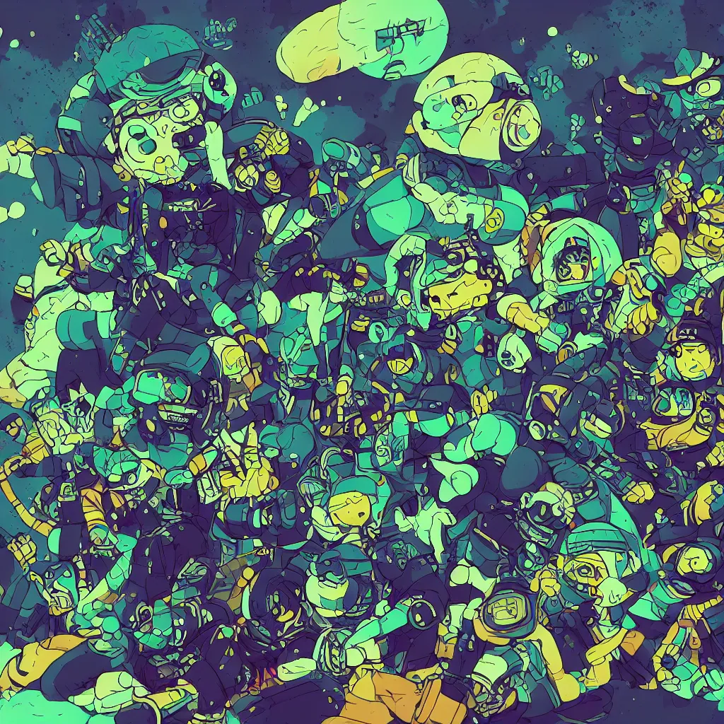 Image similar to indigo toads, ryuta ueda artwork, breakcore, jet set radio artwork, y 2 k, gloom, space, cel - shaded art style, broken rainbow, data, minimal, speakers, code, cybernetic, dark, eerie, cyber