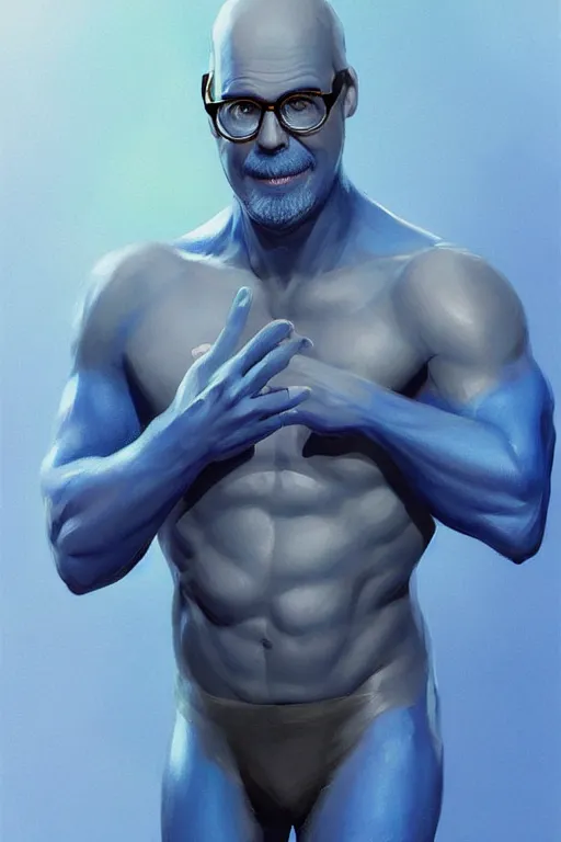 KREA - David cross as Tobias fünke in blue body paint and cutoffs drinking  glitter from a garden hose, highly detailed portrait