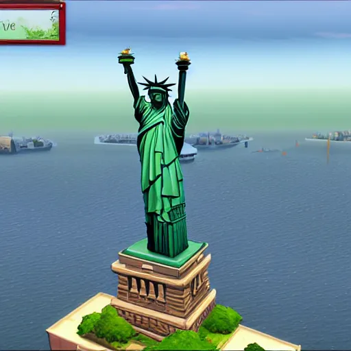 Prompt: a screenshot of the statue of liberty in the sims 4