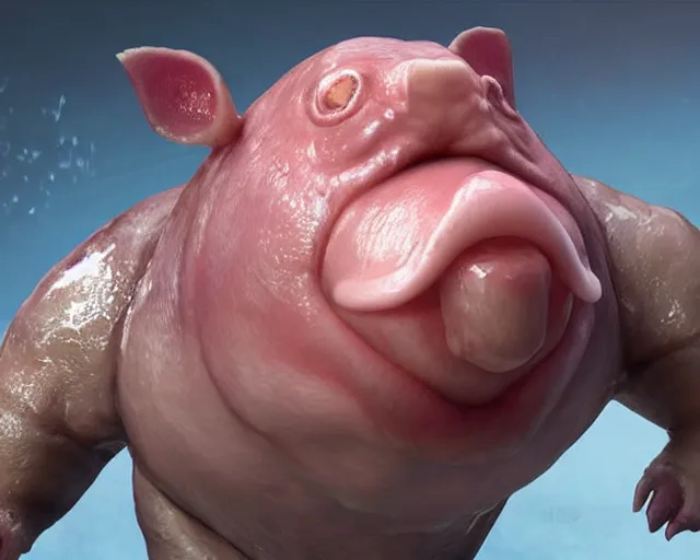 Prompt: adorable blobfish! as playable character in tekken 7, wide open mouth
