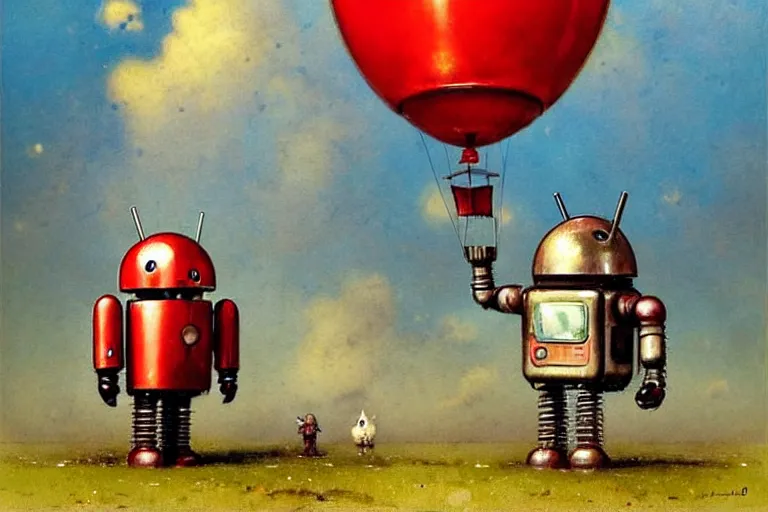 Image similar to adventurer ( ( ( ( ( 1 9 5 0 s retro future robot android mouse rv balloon robot. muted colors. ) ) ) ) ) by jean baptiste monge!!!!!!!!!!!!!!!!!!!!!!!!! chrome red