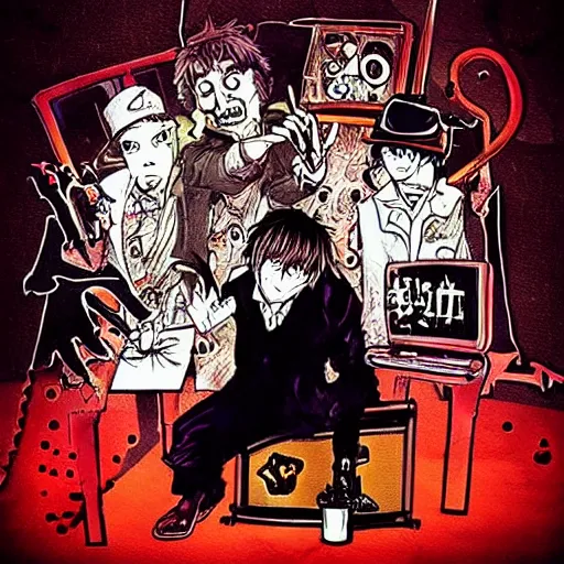 Prompt: “zombie, style of clockwork orange + death note”