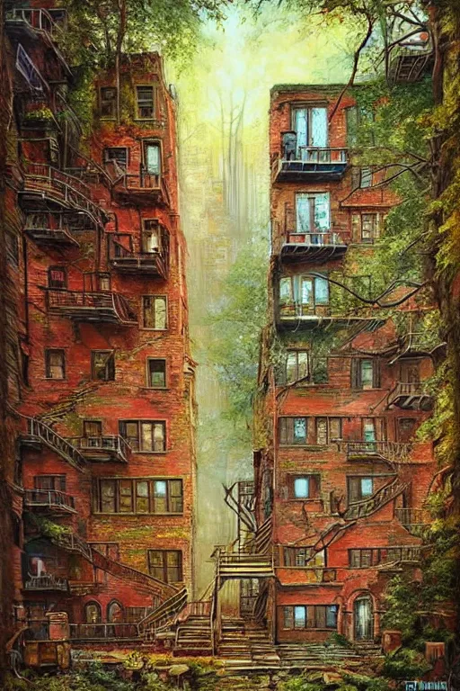 Prompt: (((((a ramshackle manhattan brick brownstone deep in the forest))))) by Dmitry Dubinsky!!!!!!!!!!!!!!!!!!!!!!!!!!!