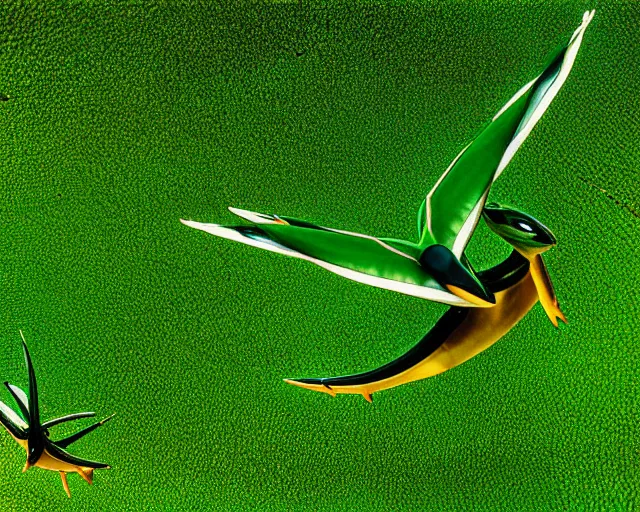 Image similar to rayquaza flying over a green meadow, wildlife photography, by frans lanting, telephoto, imax