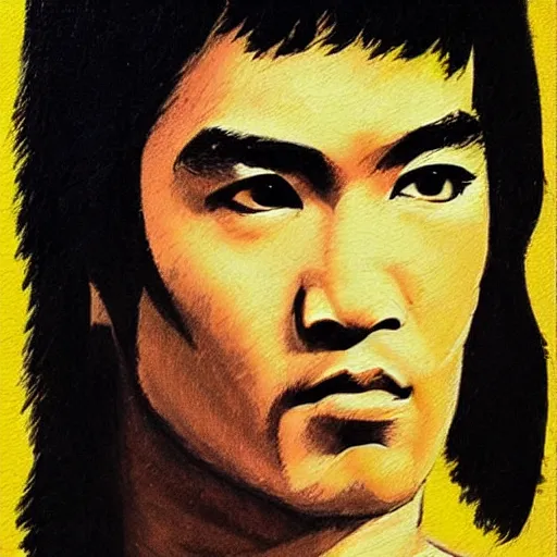 Image similar to bruce lee painted in the style of the mona lisa