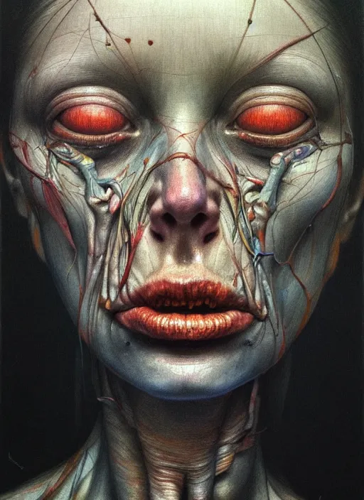 Image similar to there is ugliness in beauty, but there is also beauty in ugliness detailed portrait painting inspired by beksinski and alex gray, accurate anatomy by jenny saville, edward hopper trending on artstation. 8 k