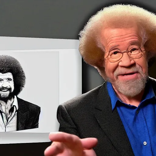 Image similar to interviewing bob ross inside of the hollow earth