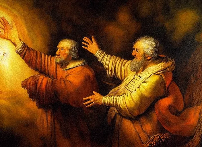Prompt: god creating the universe, rembrandt, oil painting