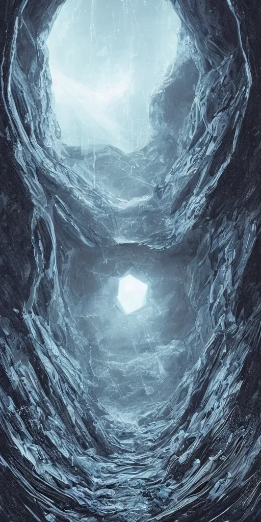 Image similar to portal inside of a humongous crystal on a big dusky abandoned alien planet, spooky, sharp focus, intricate details, fantasy, hyper realism, 1 0 0 mm, art, smooth, beautiful art, masterpiece, artistic landscape, cinematic, wet reflections, ray tracing x, rtx, smooth