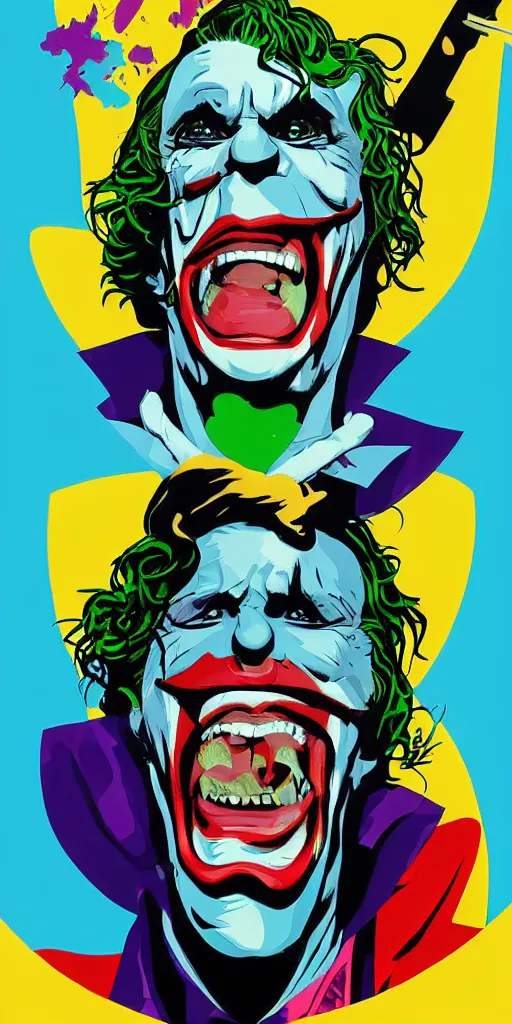 Image similar to the joker. illustration. multicolored. by tom whalen.