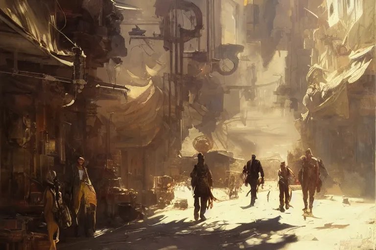 Image similar to oil painting of old rugged mechanical robot lizard in dusty wild west street, art by anders zorn, wonderful masterpiece by greg rutkowski, beautiful cinematic light, american romanticism by greg manchess, jessica rossier