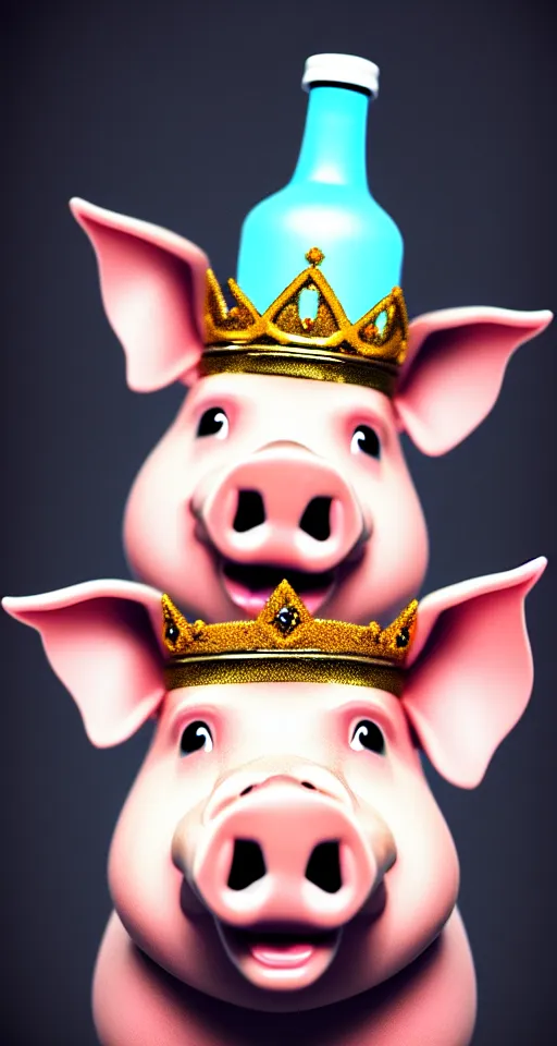 Prompt: smiling pig wearing a crown holding up a bottle of seasoing, hyper realistic, ultra detailed, cinematic, dynamic lighting, photorealistic, refined, intricate, digital art, digital painting, masterpiece, 8k