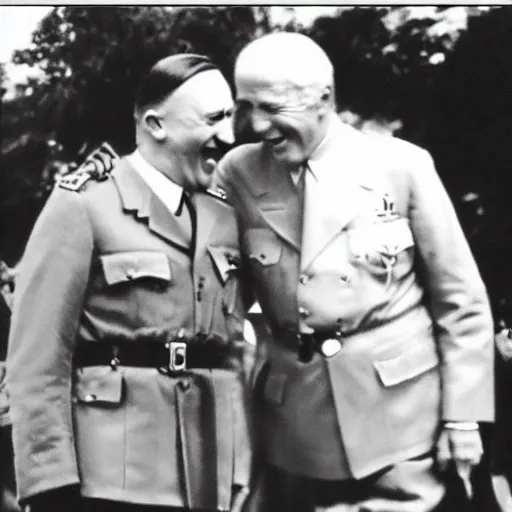 Image similar to “Very photorealistic photo of Hitler and Joe Biden laughing together, award-winning details”