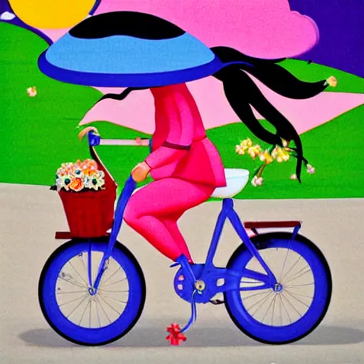 Prompt: girl riding brompton bicycle, by chiho aoshima