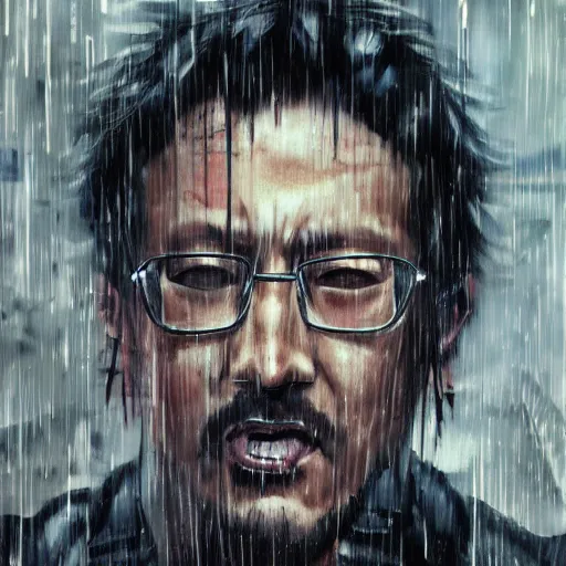 Image similar to portrait of Markiplier raging in the rain, Yoji Shinkawa