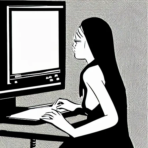 Prompt: detailed illustration woman using computer