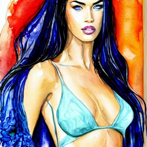 Image similar to megan fox, watercolor art, watercolor painting, aquarelle, fantasy, ultra detailed, color