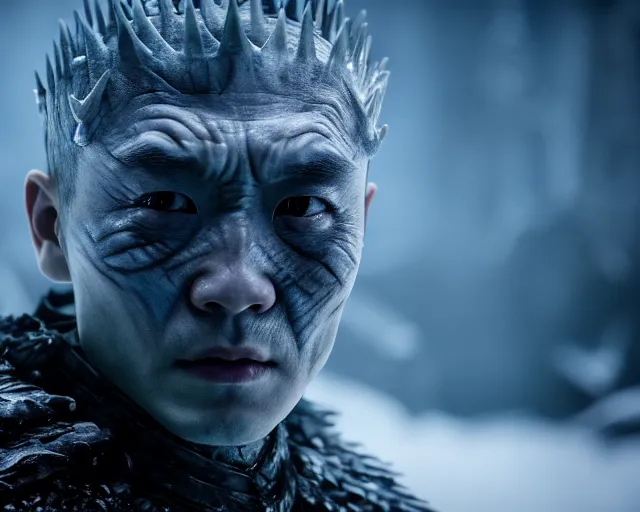 Image similar to justin sun as night king in game of thrones entombed in ice, 4 k, epic, cinematic, focus, movie still, fantasy, extreme detail, atmospheric, dark colour, sharp focus