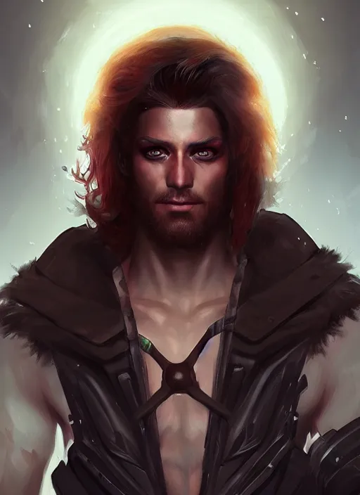 Image similar to « a portrait of a muscular cyberpunk male warrior, jesus, glowing eyes, a digital painting by charlie bowater, featured on cgsociety, fantasy art, behance hd, wiccan, artstation hd »