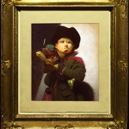 Prompt: A three quarters portrait of Teemo the League of Legends champion, butterfly lighting, Academy prize winning oil on canvas by Alexandre Cabanel