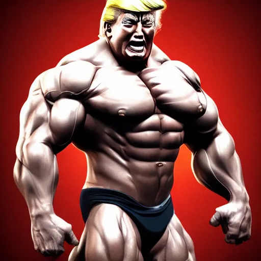 Image similar to trump with big muscles, artstation, detailed