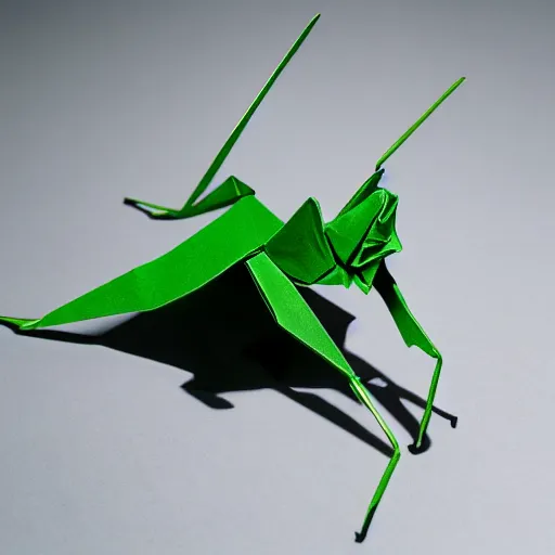 Image similar to origami mantis, ultra realistic, studio shot, dramatic lighting, close up