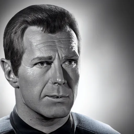 Image similar to photograph of captain j. kirk from star trek in absolute disbelief, shocked, mouth wide open, hands against his face. sharp photograph, sharp focus, highly detailed,, detailed face!!, ultra realism, dramatic lighting, zeiss lens, canon eos, detailed skin, dynamic pose, 8 k resolution, hyperrealism, portrait photography